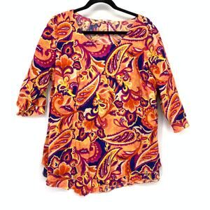 Soft Surroundings Siesta Key Gauze Tunic Top Womens Sz L Paisley Half Sleeve